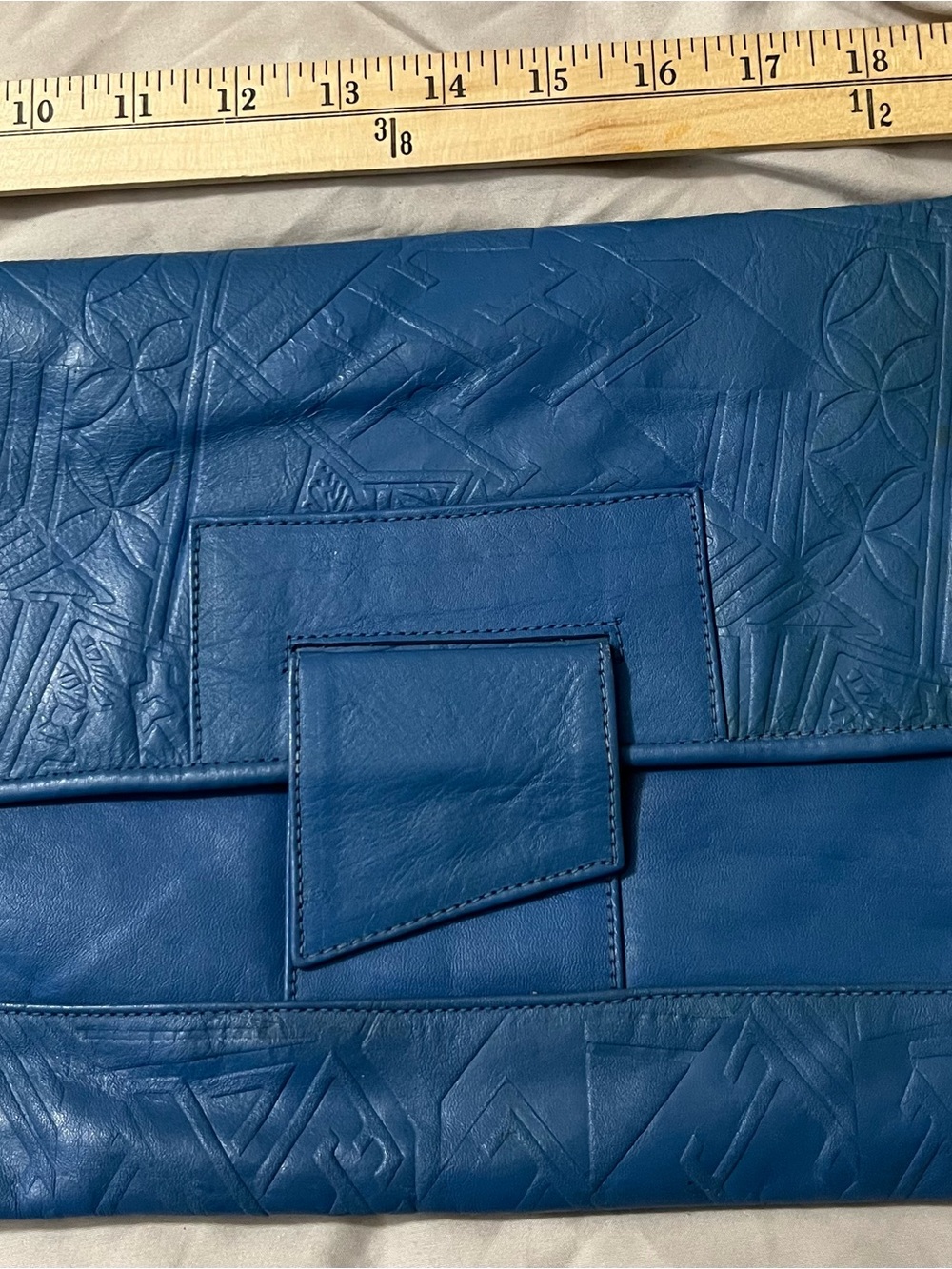 Vintage Braganza Blue Embossed Leather Clutch